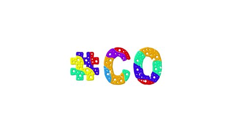 Hashtag #CO. Colorful animated text isolated on White background. 4K video. Rainbow colors. Liquid gel effect. Hashtag CO is abbreviation for the US American state Colorado