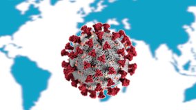 Omicron new SARS mutation variant B.1.1.529 animation concept, with title. Video of COVID-19 new virus against world map.