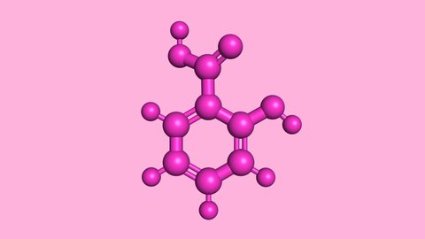 Salicylic acid BHA Beta Hydroxy Serum skincare molecule chemical structure on light pink background Seamless Loop 3D 4K