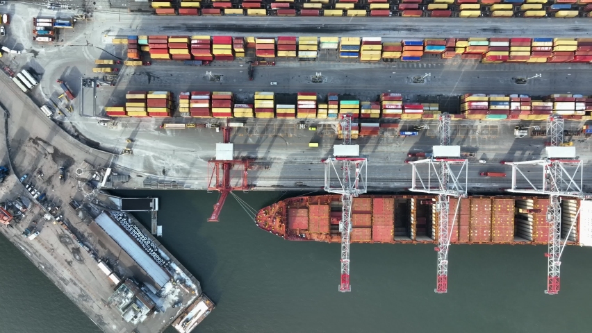 Container are loaded on a shi in the Port Of Montreal City