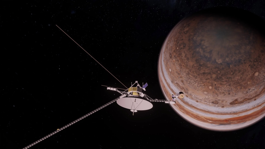 Voyager Spacecraft Approaching Planet Jupiter In Deep Space 4K Stock Footage