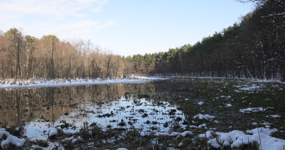 Winter landscape on the river, 4K