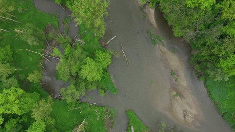 Floodplain river sandy sand alluvium meanders delta dron aerial video shot inland forest lowlands wetland swamp quadcopter view flying fly flight show, protected landscape area Litovelske Pomoravi