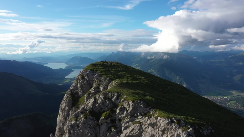 Aerial view by drone of the sommit La Sambuy in the french alps