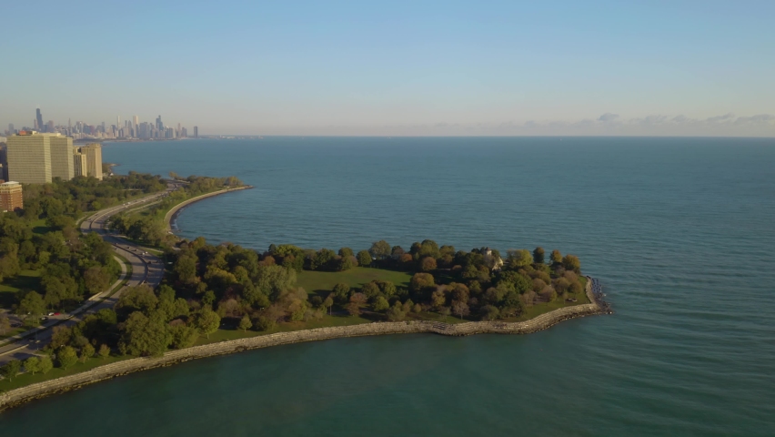 Amazing Aerial View of Chicago Skyline from Promontory Point