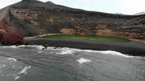 Lanzarote Lago Verde volcanic green lake El Golfo Drone footage 4k