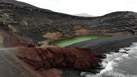 Lanzarote Lago Verde volcanic green lake El Golfo Drone footage 4k