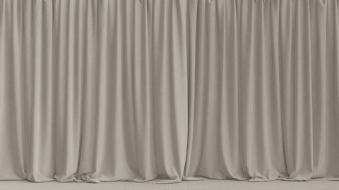 Realistic 3D animation of the beige canvas textured curtain with beige carpet flooring rendered in UHD with alpha matte