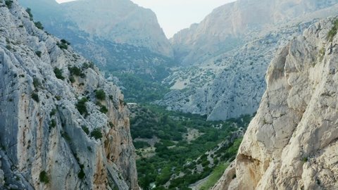 Drone perspective of Camino del rey valley. Famous travel location near Malaga.