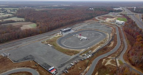 Woodbridge, VA, USA - November 20, 2021: Dominion Raceway nascar race track 5k aerial video 5k