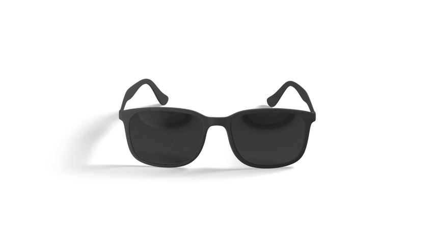 Blank black eye glasses mock up stand, looped rotation, 3d rendering. Empty turning specs sunglasses mockup, isolated on white background. Clear protection ocular barnacle template.