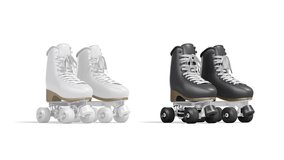 Blank black and white roller skates mockup pair, looped rotation, 3d rendering. Empty roller shoe with lace and wheels for activity mock up, isolated on white background. Roller-derby boots template. - Powered by Shutterstock - Get 15% off with code: PIKWIZARD15