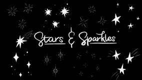 Set of hand drawn animated star and sparkle shapes on transparent background. Motion graphic with sketchy pulsing, moving, dynamic and swirling starry elements, alpha channel.