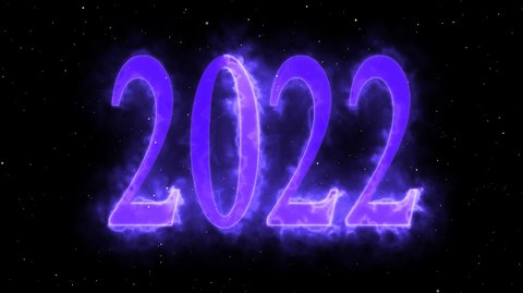 number 2022 bright neon light glowing. 2022 happy New Year dark background with decoration with neon numbers on Beautiful blue background. winter holiday template