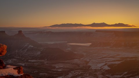 Winter Sunset Time Lapse Over Valley and Horizon of Dead Horse State Park, Utah USA