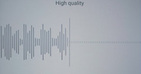 Frequency equalizer recording graph. The waveform of the pulsating rhythm is shown on the display. Black graph of pulsating rhythm waveform spectrum on white screen