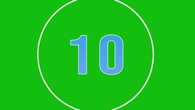 Countdown animation numbers 10 to 1 with animated circles on the green screen. the animated number on the green background is suitable for stock videos of sporting event events.