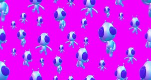 4k motion design. 3d animation seamless pattern. Funny alien in abstract space. Video can be used as vertical banner and square