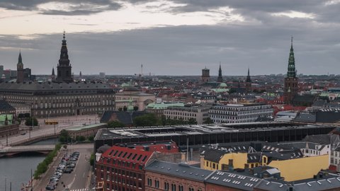 Establishing Aerial View Shot of Copenhagen, capital of the North, Denmark, beautiful skyline