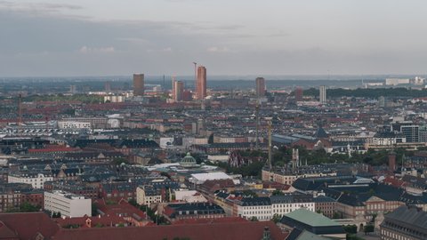 Establishing Aerial View Shot of Copenhagen, capital of the North, Denmark, overcast calm