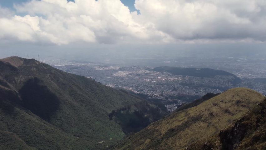 beautiful landscape of mountains with sky with clouds of the sierra of Ecuador, beauty of nature without people in the day, aerial perspective, scene of tranquility
