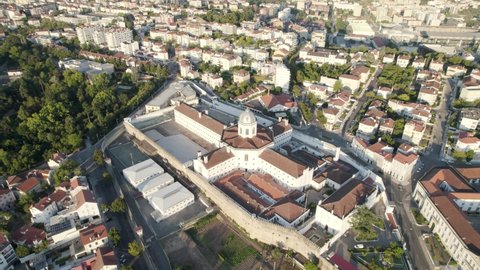 Aerial view of prison building, Estabelecimento Prisional de Coimbra, Portugal