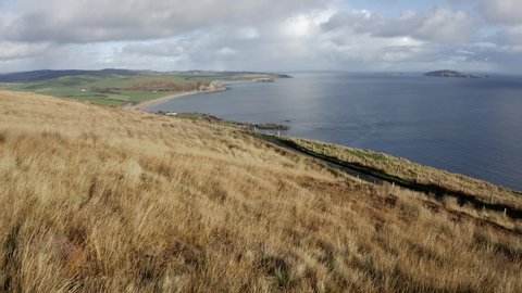 AERIAL - Mull of Kintyre, horizon and coast, Kintyre Peninsula, Scotland, forward