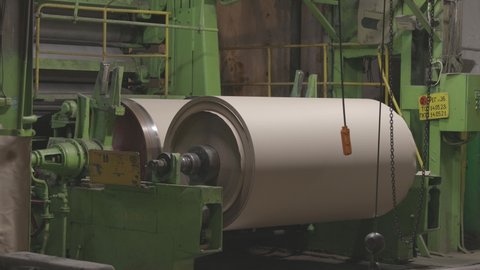 Old Manufactoring equipment Produce Paper Machine Shafts At Paper Mill. equipment. Paper Production. canon log, c log, clog, c-log, ungraded.