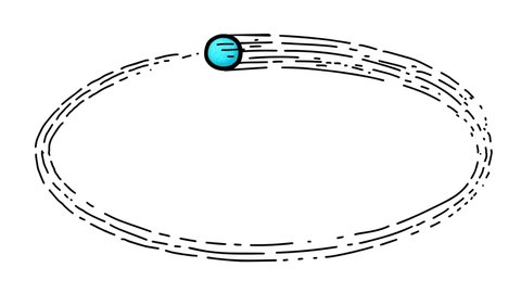 Electron ball and orbit hand drawn cartoon animation. Moving electrons and nucleus. Seamless loop. Isolated scientific animation.