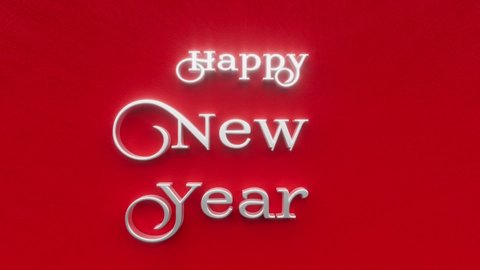 Happy New Year text inscription, winter season holiday concept, glitter sparkle decorative animated lettering, 3d render of festive greeting card motion background.