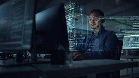 Futuristic Office with Hologram Screens: Professional Indian IT Programmer Working on Computer with Holographic Projection Showing Big Data, Charts. Asian Specialist Creating Innovative Software - Powered by Shutterstock - Get 15% off with code: PIKWIZARD15