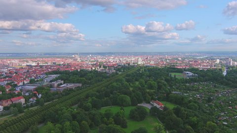 Hanover: Aerial view of city in Germany and capital of Lower Saxony in summer - landscape panorama of Europe from above