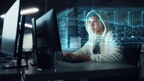 Hologram Screens: Portrait of Young Female IT Specialist Working on PC with Holographic Projection, Multiple Displays Show Coding Language, Backend Programming, Software Creation, Product Development - Powered by Shutterstock - Get 15% off with code: PIKWIZARD15