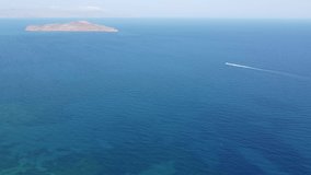 Aerial drone video of beach in Crete island, Greece.