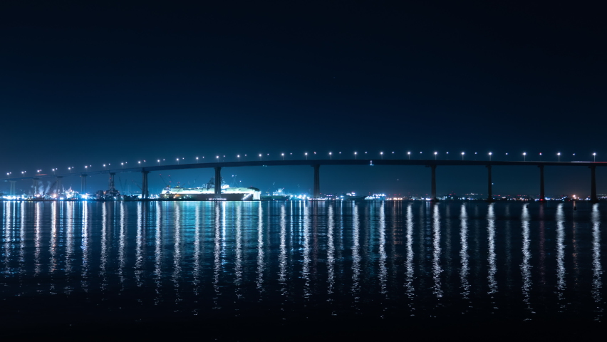San Diego Coronado Bridge Reflections Pan L Night Time Lapse California USA