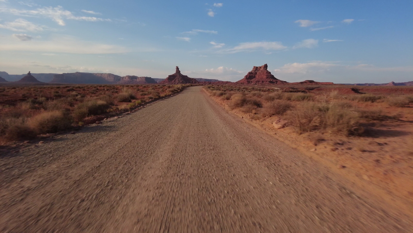 Driving Plate 4WD Off Road Utah Valley of the Gods Westbound Sunset Multicam Set 09 Front View Southwest USA Royalty-Free Stock Footage #1083209341