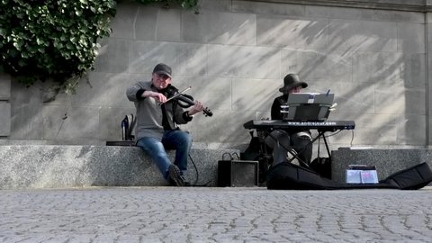 Berlin,Germany, 05.09.2021. Street musicians on a Berlin street