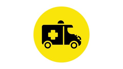 Black Ambulance and emergency car icon isolated on white background. Ambulance vehicle medical evacuation. 4K Video motion graphic animation .