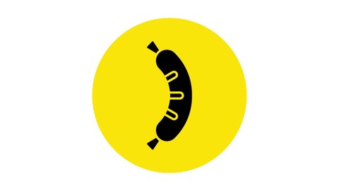 Black Hotdog sandwich icon isolated on white background. Sausage icon. Street fast food menu. 4K Video motion graphic animation .