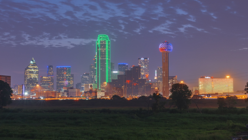 Dallas, Texas, USA city skyline time lapse of downtown.