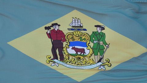 Flag of Delaware state, region of the United States, waving at wind