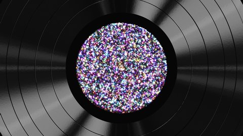 Realistic seamless looping 3D animation of the moving shining sequin colorful label vinyl record rendered in UHD as motion background