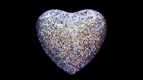 Realistic seamless looping 3D animation of the spinning silver metallic sequin colorful heart rendered in UHD with alpha matte