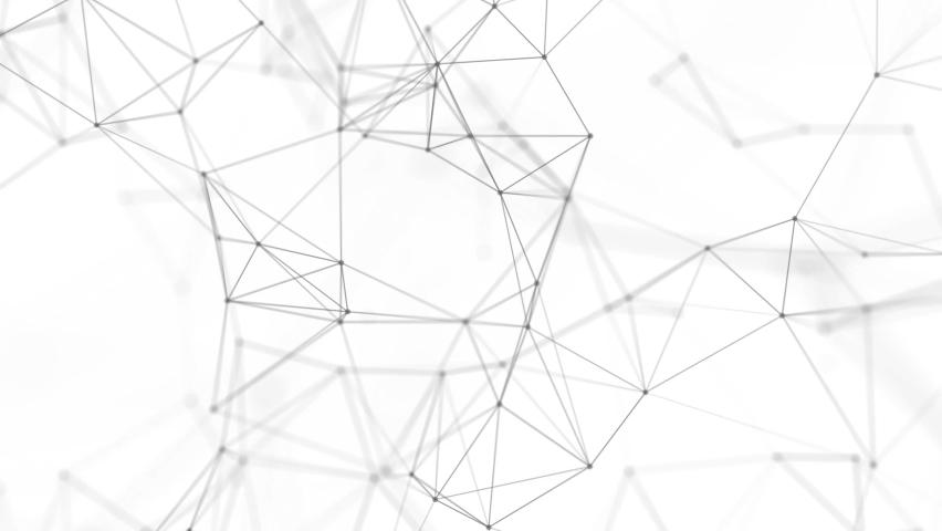 Abstract grey plexus of moving glowing dots and lines. Network or digital connection. Technology background. 3d rendering. 4K. Seamless loop.