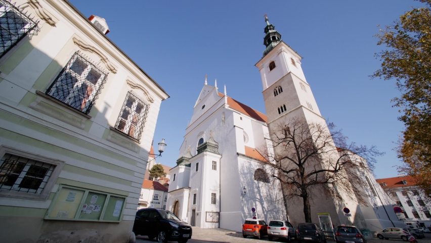 Beautiful exterior shot of the Catholic Church in Krems Old Town, Austria