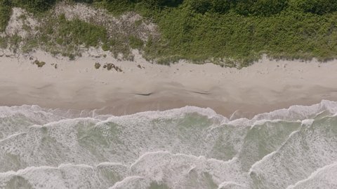 4K Aerial view top view drone move Beautiful topical beach with white sand. Top view empty and clean beach. Beautiful Phuket beach is famous tourist destination at Andaman sea.