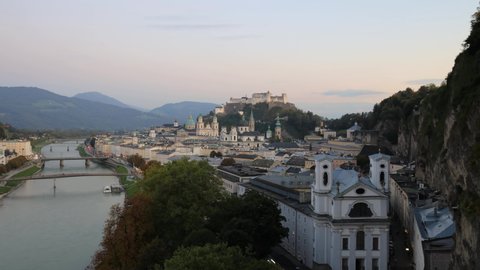 Salzburg, Austria. Panoramic view of Salzburg skyline with Festung Hohensalzburg.
