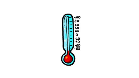 Thermometer with red bar. Physics, chemistry, maths, science. Experiment illustrating physical process. Cartoon good for educational meterials, etc... Temperature meter.

