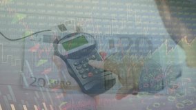Animation of statistics and financial data processing over banknotes and payment terminal. global business, data processing, finance concept digitally generated video. - Powered by Shutterstock - Get 15% off with code: PIKWIZARD15