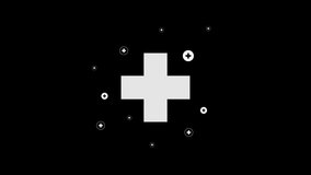 Icon loop animation of medical plus symbols pulsating on a black background_Science Video Element